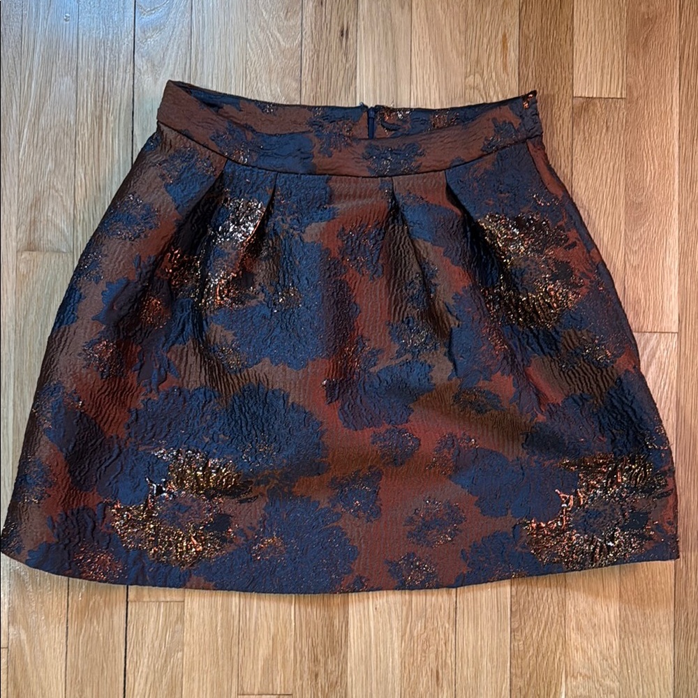Metallic Brown and Blue Floral Skirt